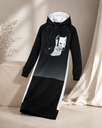 Kapuutsiga naiste dresskleit Black and White Wolves 3-02.png