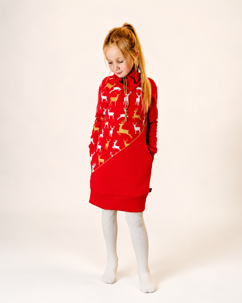 Laste dresskleit Red & Golden Deers (seest pehmest uhutud dressikangast)