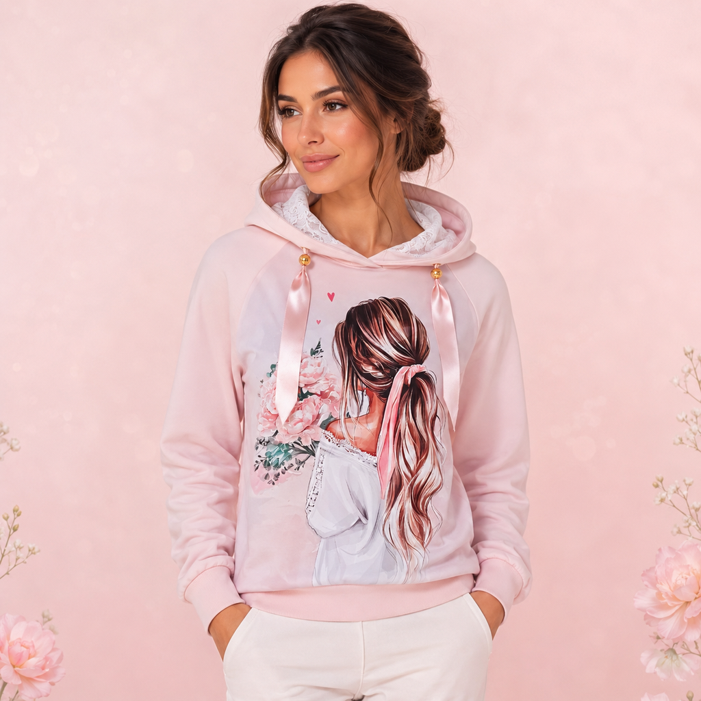 Naiste romantilise pitsvoodril kapuutsiga pusa Pink Peony Dream