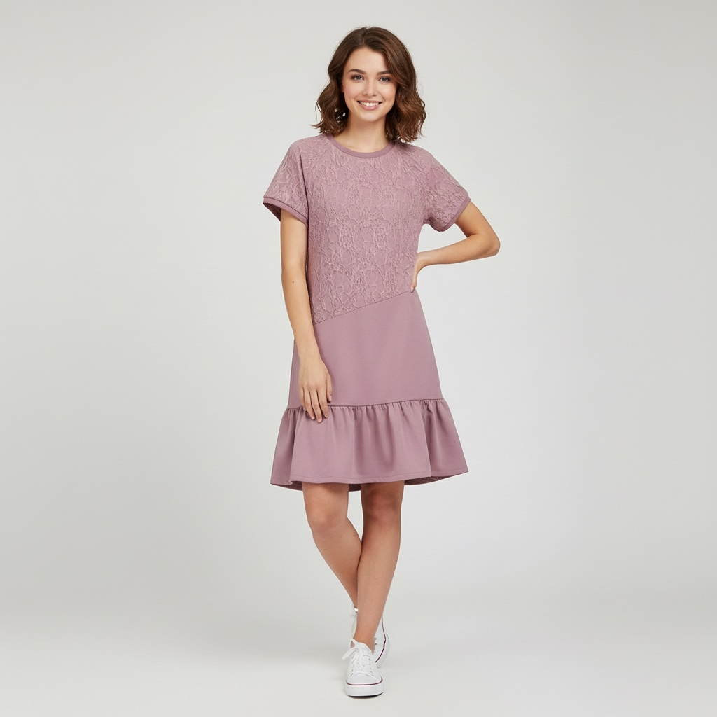 [LCYRYDR-34-1SIRROO] Naiste dresskleit/satsikleit Lacy Rosy Dream (erinevad disaini-ja värvivalikud) (34, 1. Sirelililla roosidega)